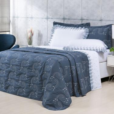 Imagem de Cobre Leito + Jogo de Cama 7 Peças King Percal 200 Fios Mistral 100% Algodão - Topázio