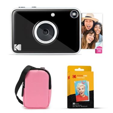 Imagem de Kodak Printomatic+ Pacote iniciante de câmera digital com impressão instantânea + estojo de transporte (rosa) + papel fotográfico Zink 20 peças adesivas - 10 MP, fotos coloridas, indicador de status