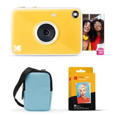 Imagem de Kodak Printomatic+ Pacote iniciante de câmera digital com impressão instantânea + estojo de transporte (azul) + papel fotográfico Zink 20 peças adesivas - 10 MP, fotos coloridas, indicador de status