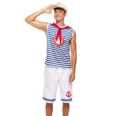 Imagem de Fantasia Marinheiro Masculino Roupa Carnaval Adulto + Chapéu - FSP,  M
