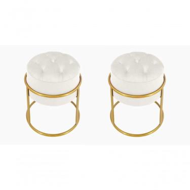 Imagem de Kit 2 Puff Banqueta Estofado Decorativo Base De Ferro Capitonê Suede Off White Eli Móveis E Decoração