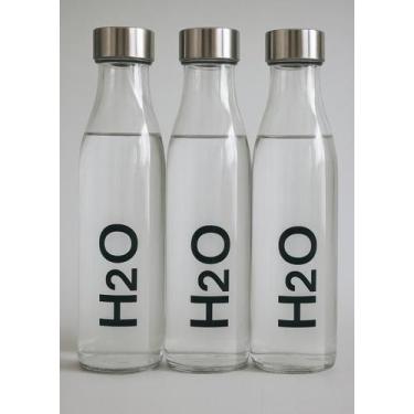 Imagem de Kit 3 Garrafas Vidro Redondo 750ml H2O Minimalista - Hauskraft, Prata