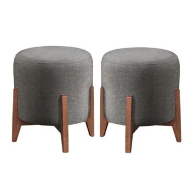Imagem de Kit 2 Puff Decorativo Redondo Luxo Dubai Linho cinza