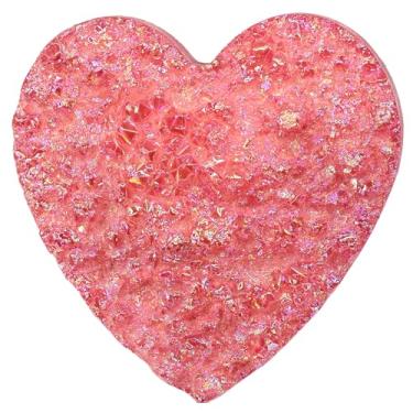 Imagem de Rockcloud Quartzo cristal revestido de titânio em forma de coração, estatueta de geodo drusa natural, espécime mineral para decoração de casamento, escritório em casa, vermelho