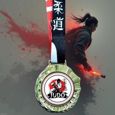 Imagem de Kit 5 Medalhas Para Judô Premiação De Campeão Torneio de Luta Com Cordão Premium Judô