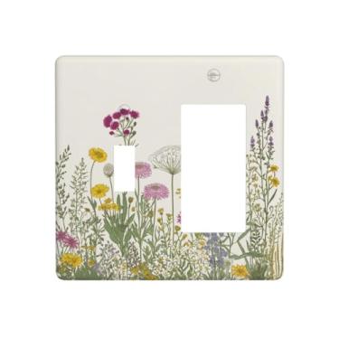 Imagem de Wmhusu Capa para interruptor de luz, flores silvestres, plantas botânicas, ervas, flor, 2 gangues, conjunto de balancim, coberturas de parede, placas decorativas para interruptores e capas de tomada