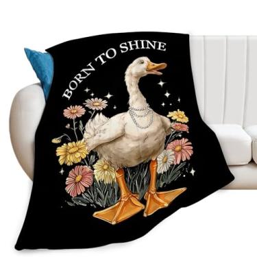 Imagem de Manta de ganso engraçada, cobertor floral de ganso fofo, presentes para meninas, meninos, crianças, macio, aconchegante, de lã de pelúcia para sofá, cama, 127 x 101 cm