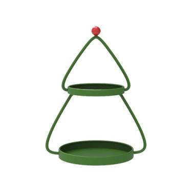 Imagem de AFXGUSD Bandeja de servir de 2 andares, suporte para cupcakes de Natal, organizador de prateleira, pequena mesa lateral de ferro para cozinha, Verde