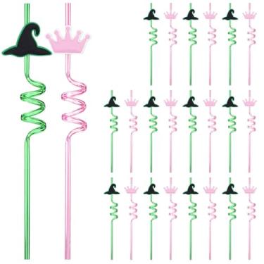 Imagem de Conjunto de canudos malucos com tema de bruxa com chapéu e coroa, 24 canudos de vidro divertidos para festas e eventos especiais