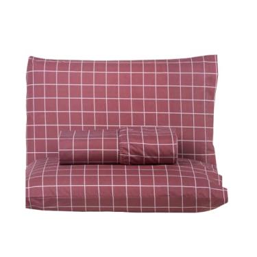 Imagem de Jogo de Lençol Casal Queen com Elástico: 198x1,58x35cm e Fronha: 70x50cm Tecido Xadrez 80% Algodão 20% Poliéster (Jogo 3 Pçs Casal Queen, Gride Rose Escuro)