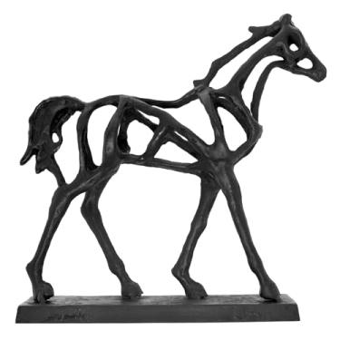Imagem de QIRLOEU Estátua de cavalo de ferro fundido preto feita à mão - presente exclusivo para amantes de cavalos, mulheres e homens - Decoração rústica de fazenda industrial para casa, escritório, sala de