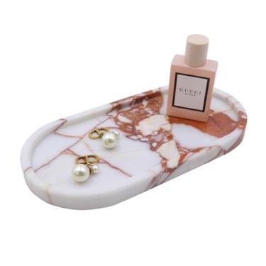 Imagem de Kesoniku Bandeja de mármore natural, bandeja de mármore decorativa oval para casa, organizador de bancada, bandeja coletora para perfume, velas, bandeja decorativa de joias