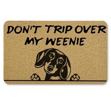 Imagem de Qnhij Weiner Tapete de porta para cães, tapete de porta engraçado de dachshund, decoração de cachorro Weiner, capacho de dachshund ao ar livre, 43 x 76 cm
