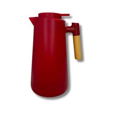 Imagem de Garrafa Térmica de Plástico com Cabo de Madeira e Termômetro Branca 1L - Utensílios de Cozinha - Mesa Posta - Decoração - Itens Para Casa - Perfeita Para Café e Chá (Vermelho)