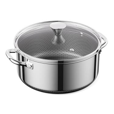 Imagem de ZEROPAN Panela híbrida antiaderente de 4 litros, panela de aço inoxidável de 24 cm com tampa de vidro, pode ser lavada na máquina de lavar louça, segura no forno até 315 °C, panela de sopa