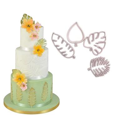 Imagem de Cryfokt Conjunto de Cortador de Biscoitos de Folhas Tropicais Com Vários Formatos para Decoração de Bolo Luau, Fácil de Limpar e Durável para Bolos de Aniversário ou Casamento