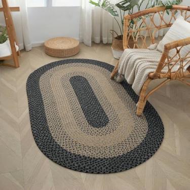 Imagem de RCTJHOME Tapete trançado oval de 9,5 x 1,8 m, tapete de entrada de corredor impermeável, tapetes internos/externos para porta da frente/traseira, sala de estar, tapetes laváveis de pátio de fazenda