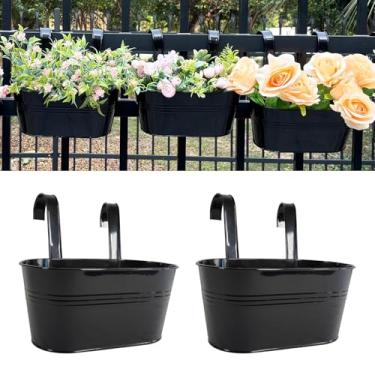 Imagem de Plantadores de grade de varanda de 30,5 cm, plantador suspenso ao ar livre para cerca, vaso de flores elegante para varanda de metal para ervas e suculentas (preto, pacote com 2)