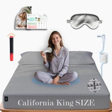 Imagem de Ali King Lençóis de aterramento – California King Size, algodão macio com fibra prateada, 38 cm com bolso profundo e aterramento terrestre para melhorar o sono (cinza claro, California King 182 x 203