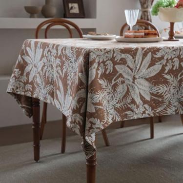 Imagem de Toalha de mesa floral para mesa retangular rústica de tecido de fazenda toalha de mesa vintage jacquard toalha de mesa lavável sem rugas para cozinha, festa em casa, decoração de mesa, cáqui, 140 x