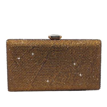 Imagem de Boutique De FGG Bolsa feminina de cristal para noite, formal, para festa, casamento, strass, bolsa clutch nupcial, mini, Marrom, Small