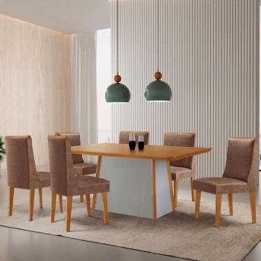 Imagem de Mesa De Jantar Diane 180cm Tampo Mdf Lam 6 Cadeiras Lisboa.