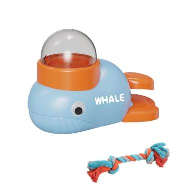 Imagem de Dispensador interativo de petiscos para cães Whale – Pressione a cauda para liberar lanches, brinquedo de alimentação lenta para cães com brinquedo de corda de mastigar bônus, jogo de treinamento