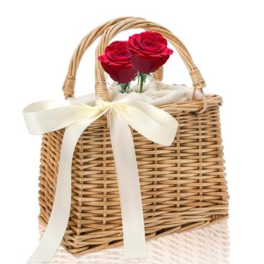 Imagem de Bolsa de vime tecida à mão, bolsa de vime de tecido, bolsa de vime, bolsa de vime, cesta de flores rústica para mulheres, viagens, férias, casamento