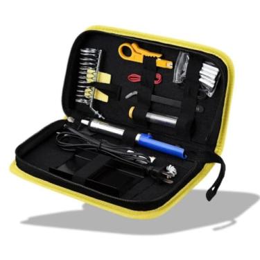 Imagem de Kit de Solda Elétrica Profissional, 60W 220V, 14 Peças, Soldagem para Componentes Eletrônicos, Suporte, Sugador, Estanho e Acessórios em Estojo