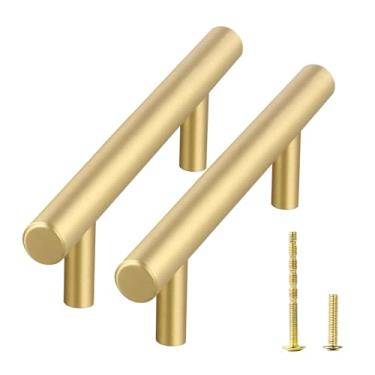 Imagem de Puxador de armário de latão sólido puxador de gaveta de ouro escovado puxadores de armário de cozinha dourados modernos ferragens redondas douradas para cômodas, armários, móveis em cozinhas