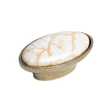 Imagem de 4 Puxador Cerâmica Oval Craquelado Armário Banheiro Colonial (Marfim/dourado - mppon122)