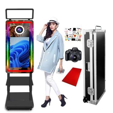 Imagem de Cabine fotográfica mágica com tela sensível ao toque de 54,6 cm, cabine fotográfica com câmera, cabine fotográfica, para casamentos, Natal, eventos corporativos (preto, com câmera)