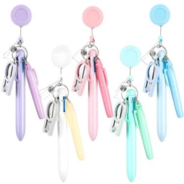 Imagem de Conjunto de carretel de crachá de enfermeira com mini canetas e tesouras dobráveis, coleção de 20 peças, incluindo 5 marcadores e 5 canetas esferográficas