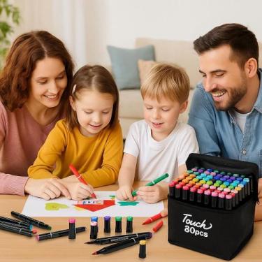 Imagem de Kit 80 Canetinhas Marcador Escolar Profissional Ponta Dupla - LUYKE