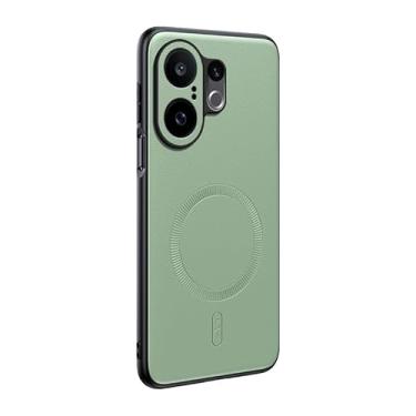 Imagem de Pzwoxukhov Capa compatível com Vivo X200 FE 5G, couro PU, capa de telefone à prova de choque, compatível com MagSafe, compatível com Vivo S30 Pro Mini 5G capa verde