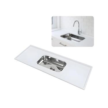 Imagem de Pia De Cozinha Mármore Sintético Bege 1,20m Com Cuba Inox N1 (Branco)