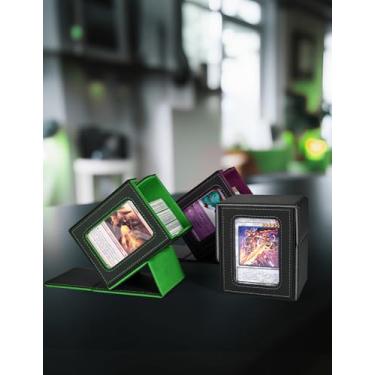 Imagem de Card case for MTG Commander decks, holds over 100 double-sleeved cards and window display cards, magnetic snap design, often fits MTG, PTCG, TCG, CCG, and sports decks(Black&Green)