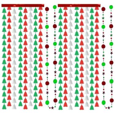 Imagem de Pacote com 2 cortinas, cortina de tinsel para festa de Natal, cortina de franja de folha de Natal com 2 unidades de guirlandas para decoração de aniversário de cabine de fotos de festa