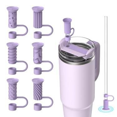 Imagem de VOGOGE 6 peças de tampas de palha para copo Stanley de 30/1,134 g, tampas de palha à prova de poeira de 10 mm, acessórios de copo Stanley, roxo