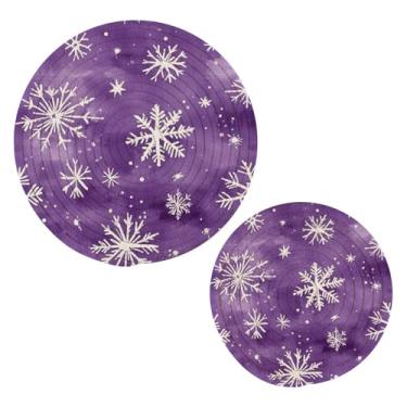 Imagem de Blueangle 2 peças de suporte de panela trivet de floco de neve de inverno - conjunto de pegadores de panela de tecido redondo - almofadas quentes trançadas de algodão - porta-copos - tapetes de mesa