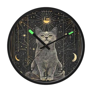 Imagem de SEHANY Relógio de parede engraçado de gato preto silencioso sem tique-taque, relógio redondo operado por bateria 30,5 cm, controle de som, luz noturna, relógios de parede para sala de estar, cozinha