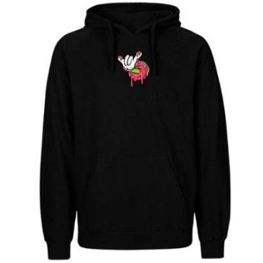 Imagem de Blusa de Frio Flanelada Unissex Estampada Moletom Canguru Preta Com Capuz-Masculino