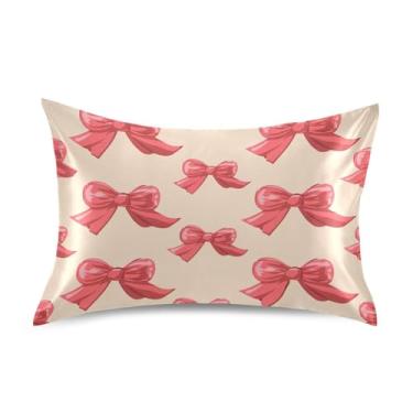 Imagem de Blueangle Fronha de cetim com laço vermelho para cabelo e pele, fronha de seda, tamanho Queen (50,8 x 76,2 cm) - Capas de almofada de cetim refrescantes com fecho de envelope (426)