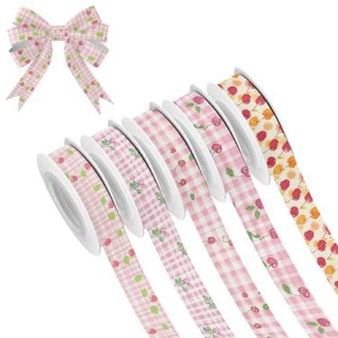 Imagem de SEHANY 5 rolos de fita de Natal 0,59 polegadas 5 jardas fitas de tecido cereja vermelha fitas de cetim festival fitas decorativas de Natal para embrulho de presente faça você mesmo artesanato grinalda