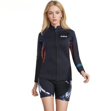 Imagem de Layatone Roupa de mergulho feminina, jaqueta de neoprene de manga comprida de 2 mm para hidroginástica, mergulho, surfe, natação (SWSJ1708-L)