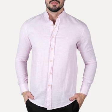 Imagem de Camisa Linho Masculina Gola Padre Rosa-Masculino