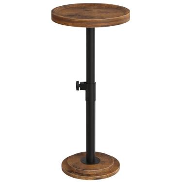 Imagem de CHOEZON Mesa lateral redonda pequena, mesa de bebida ajustável em altura, mesa de martini com pedestal com base espessa, para espaço pequeno, sofá, sala de estar, quarto, marrom rústico e preto