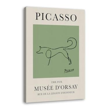 Imagem de Impressão em tela verde sálvia Pablo Picasso animais esboço arte de parede gato cão pássaro cavalo impressão linha abstrata desenho pôsteres para quarto casa escritório decoração (SKU16,27.9x35.6 cm =