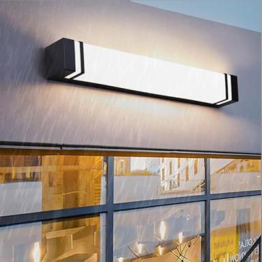 Imagem de GZZBMY LED Exterior apliques de parede metal alumínio IP65 impermeável candeeiros de parede modernos longa interior / exterior iluminação para escadas corredores, varanda jardim (luz quente preta, 90