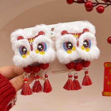 Imagem de 1 par de acessórios de cabelo de ano novo para meninas com clipe de bico de pato (leão penteado)